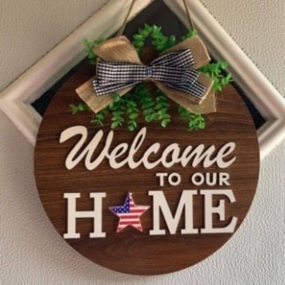 Interchangeable Welcome Sign for Front Door with 4 Seasonal Wreaths and 14 icons